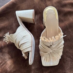 Jennifer Sumko Antonio Melani tan woven women’s shoes